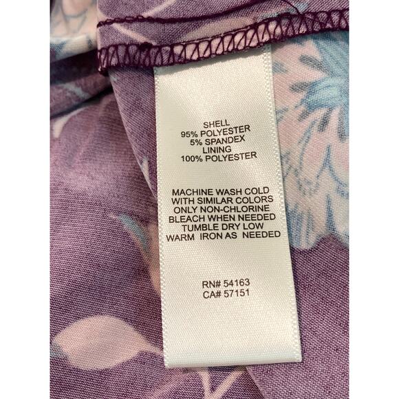 Eliza J Floral Aubergine Long Sleeve Midi Dress Size 4 in Maroon Multicolor NWT - Picture 8 of 8